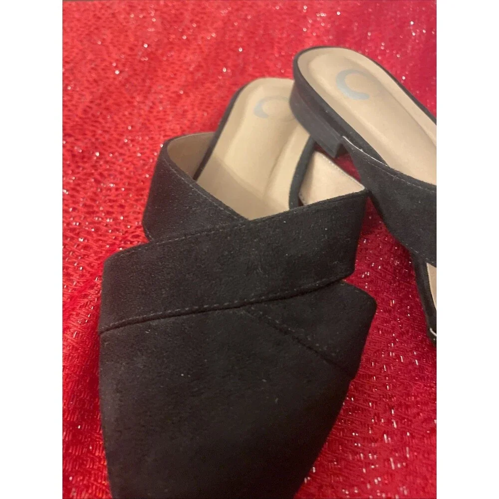 Womens Black Dress Shoes Size 8.5 Flat Slip-ons Suede Pointed Toe